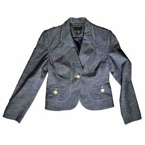 Rafaela Jean Denim Blazer Jacket Women's Size 6P with Shoulder Pads